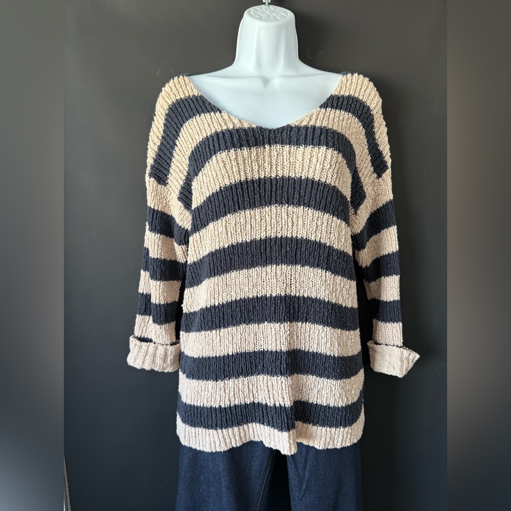 White + Warren Hampton weekend cream and stripe sweater large
